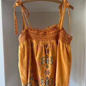 Anthropologie Orange Embroidered Tank Top